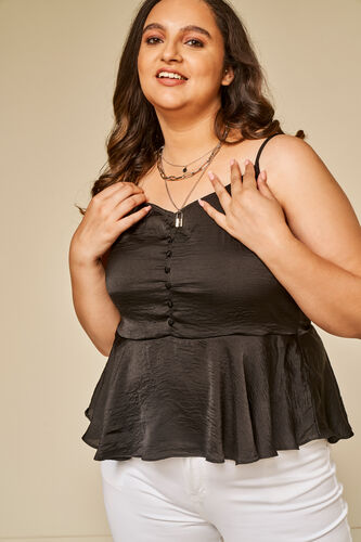 Black Solid Peplum Top, Black, image 8